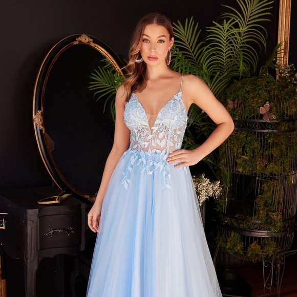 NEW LONG OFF SHOULDER SLEEVELESS LAYERED TULLE A-LINE GOWN WITH STRAPS CD2214 - Picture 1 of 6